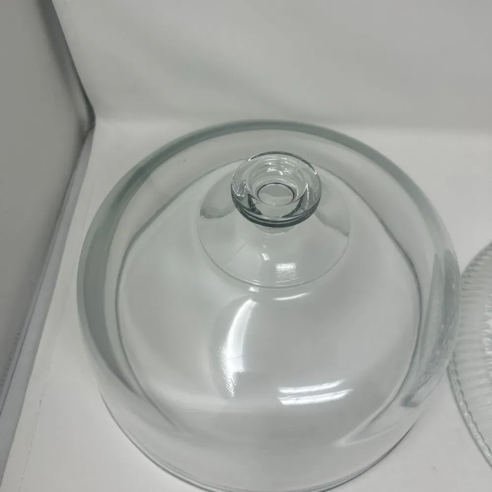 Vintage Glass Dome Footed  Cake Plate Stand 11